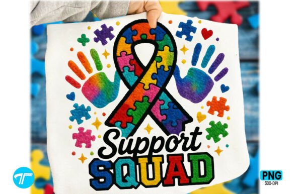 Autism Support Squad PUzzle Hand Bow Png
