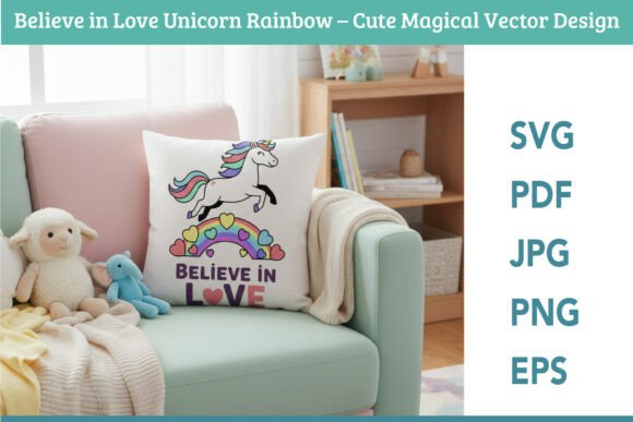 Believe in Love Unicorn Rainbow Vector Graphics