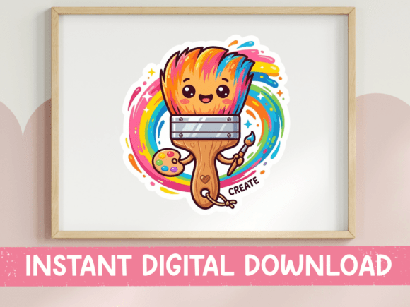 Create Paintbrush Mascot Sticker Print: Graphics for T-Shirt Designs