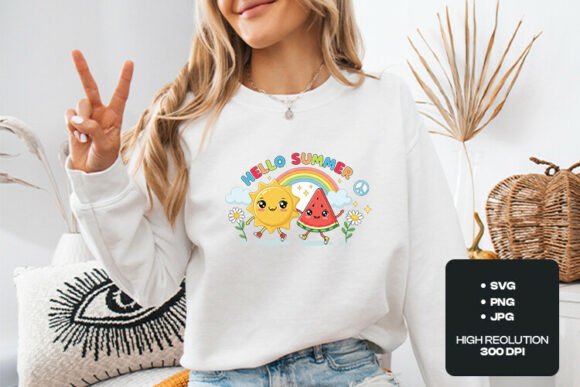 Hello Summer Cute Kawaii SVG: Graphics for T-Shirt Designs