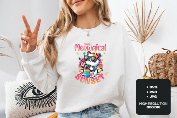Meowgical Sunset Kawaii Cat Summer SVG