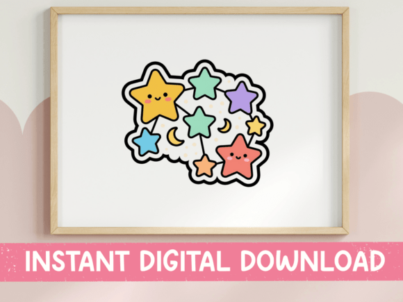 Rainbow Kawaii Stars Sticker Design: Graphics for T-Shirt Designs