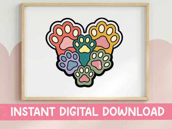 Rainbow Paw Print Heart Pet Lover Design Graphics