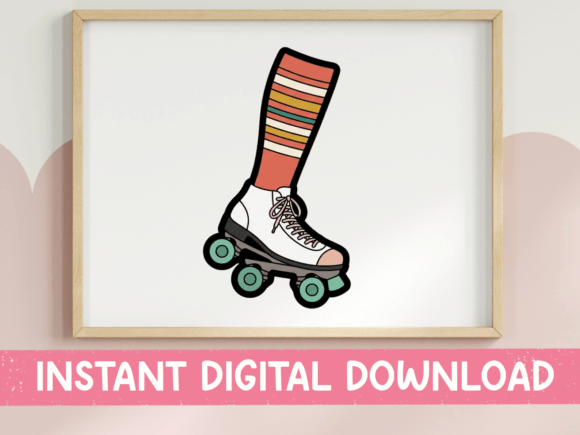 Retro Roller Skate with Striped Sock Graphics